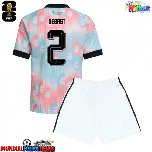 Camiseta Bélgica Zeno Debast #2 Segunda Equipación Replica Mundial 2026 para niños mangas cortas (+ Pantalones cortos)